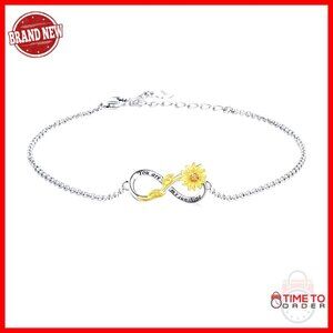 Sterling Silver Infinity Sunflower Bracelet Adjustable Elegant Minimal Jewelry